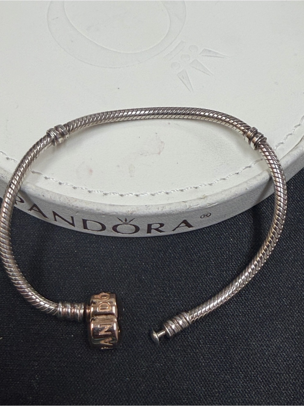 Authentic Pandora Rose Gold Clasp Snake Chain Bracelet Silver